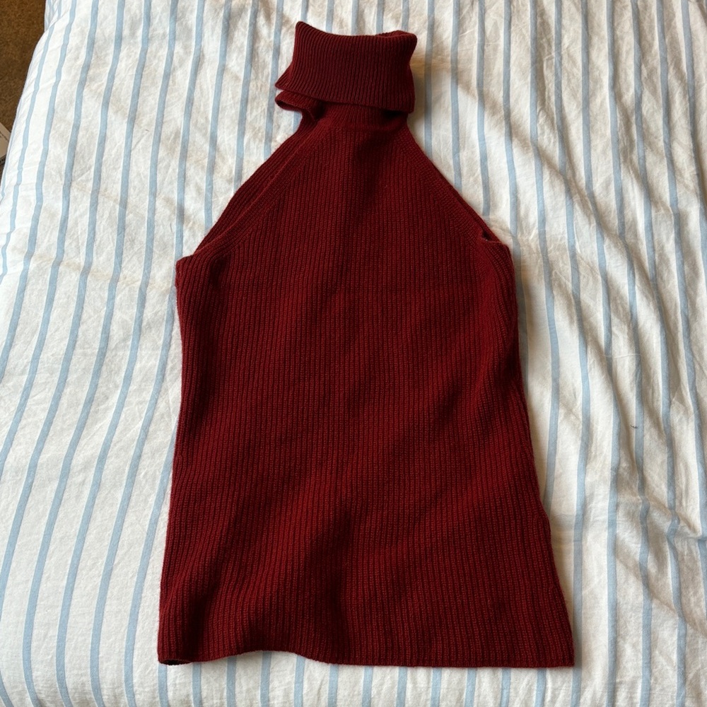 Reiss Burgundy Ribbed Halter Tank Top